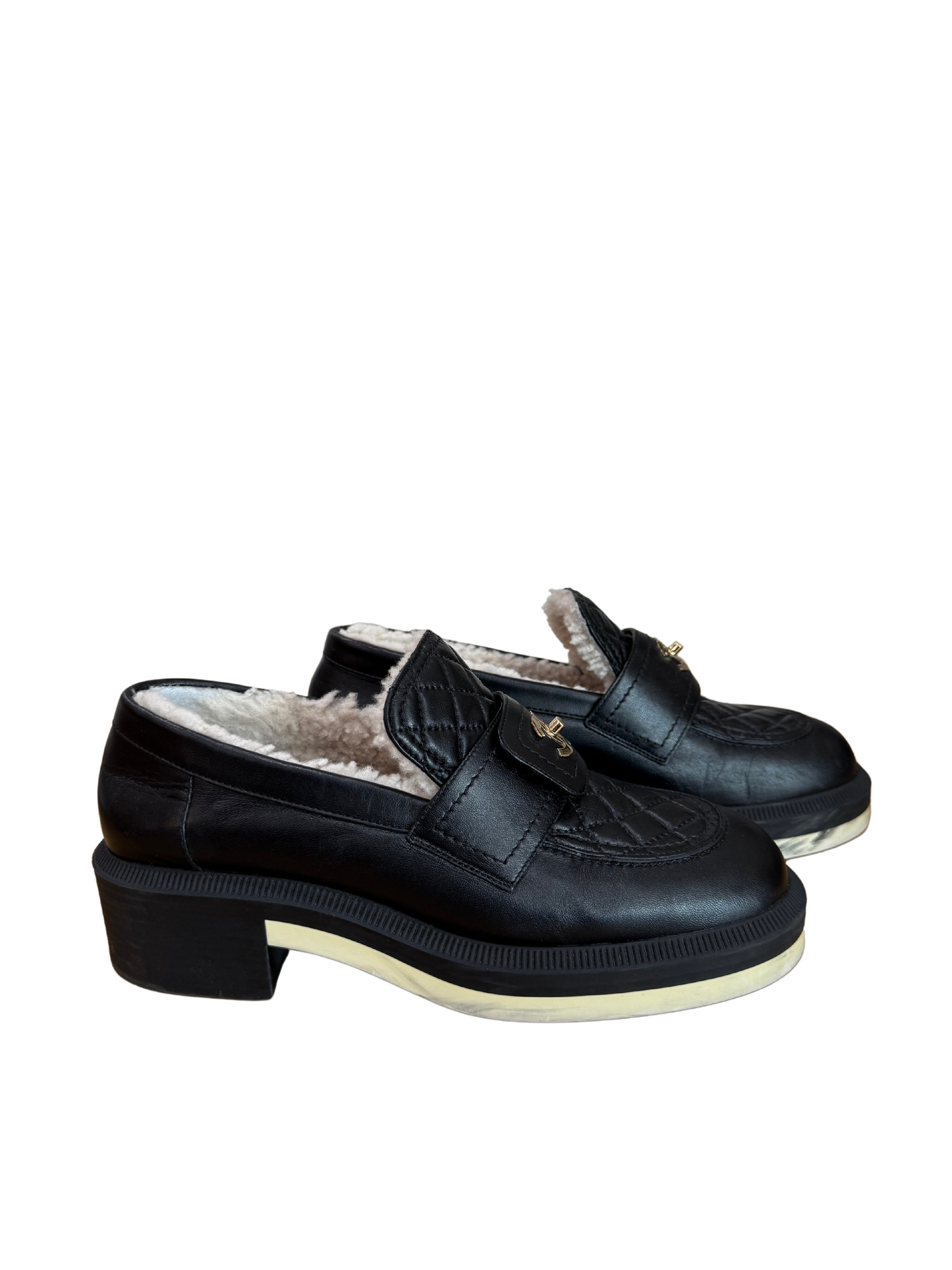 Chanel Lambskin Shearling Quilted CC Turnlock Loafer