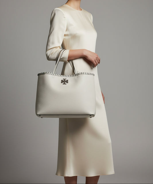 Tory Burch McGraw Whipstitch Tote Bag-HANDBAGS-White-New-Gazelle Fashion and Style