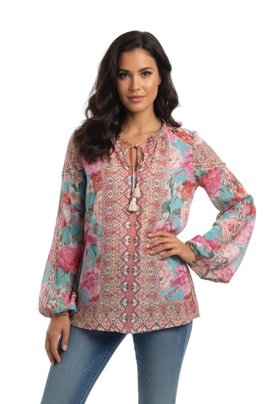 Johnny Was Rose Narcisa Silk Blouse $95-TOPS-Gazelle Fashion and Style