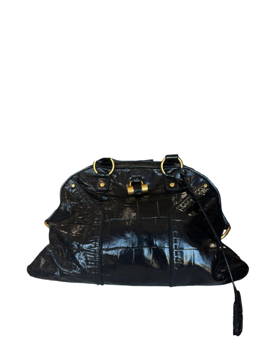 YSL Black Croc-Embossed Handbag-HANDBAGS-Gazelle Fashion and Style