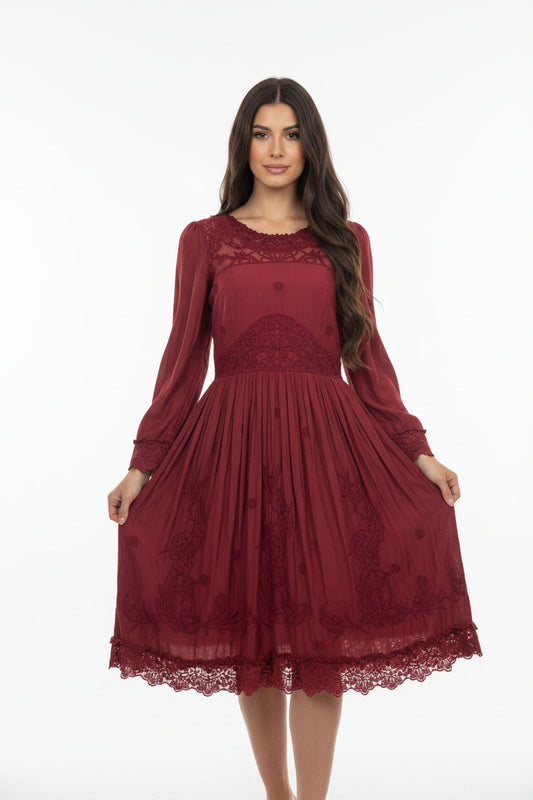 Free People Midi Embroidered Dress- Gazelle Fashion and Style