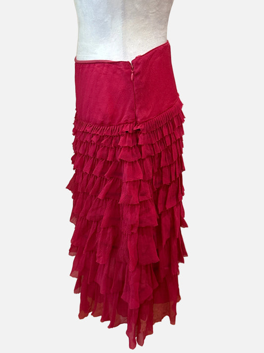 Prada Ruffled Fuchsia Skirt-SKIRT-Gazelle Fashion and Style