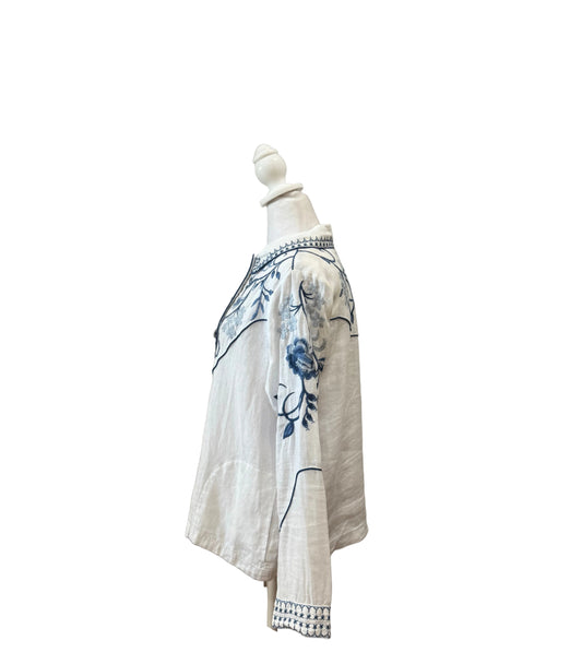 Johnny Was White Embroidered Shirt-TOPS-Gazelle Fashion and Style