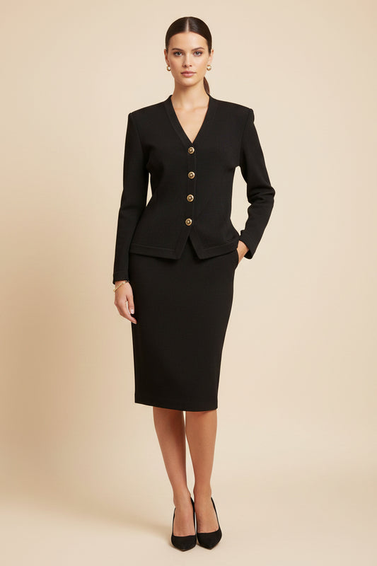 St. John Black Cardigan and Skirt Set-Sets-M-Black-Excellent-Gazelle Fashion and Style