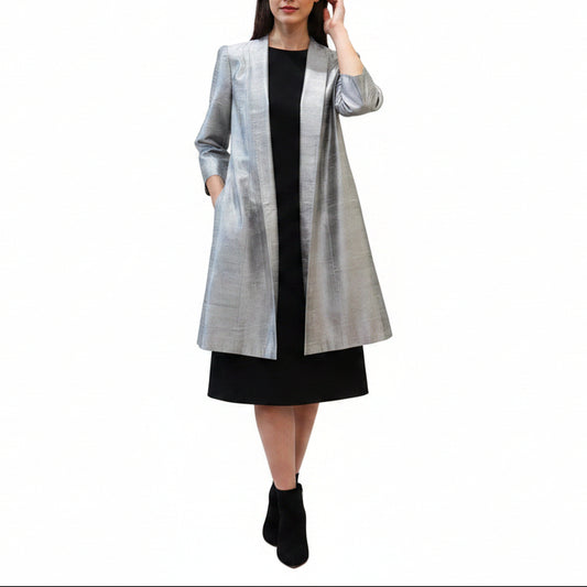 Jenne Meyer 100% Silk Elegant Grey Coat-JACKETS-Gazelle Fashion and Style