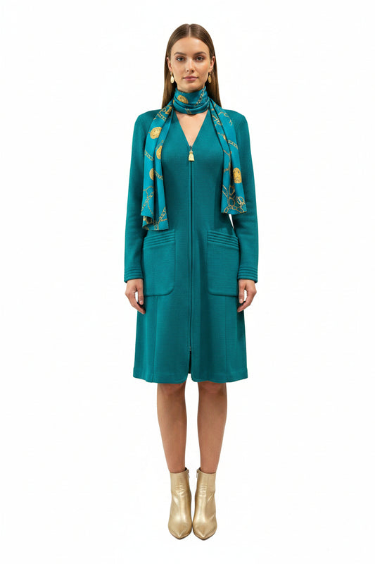St John Teal Cardigan with Scarf-TOPS-4-Teal-Excellent-Gazelle Fashion and Style