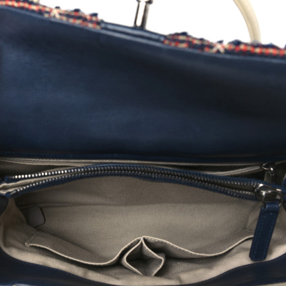 Chanel Calfskin Tweed Quilted Small Tote Navy Multicolor-Bags-Gazelle Fashion and Style