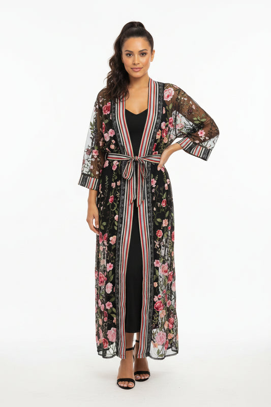Embroidered Sheer Floral Kimono- Gazelle Fashion and Style
