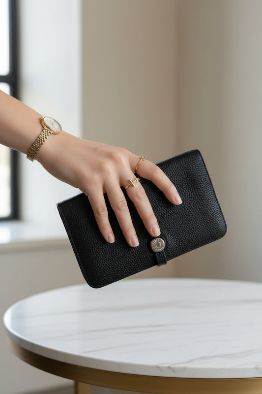 Hermes Togo Dogon Compact Leather Clutch-CLUTCH-Gazelle Fashion and Style