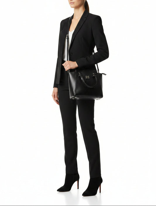 Dooney & Bourke Black Lizard-Embossed Handbag-HANDBAGS-Gazelle Fashion and Style