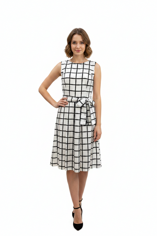 Tommy Hilfiger White Grid Sleeveless Dress-Gazelle Fashion and Style