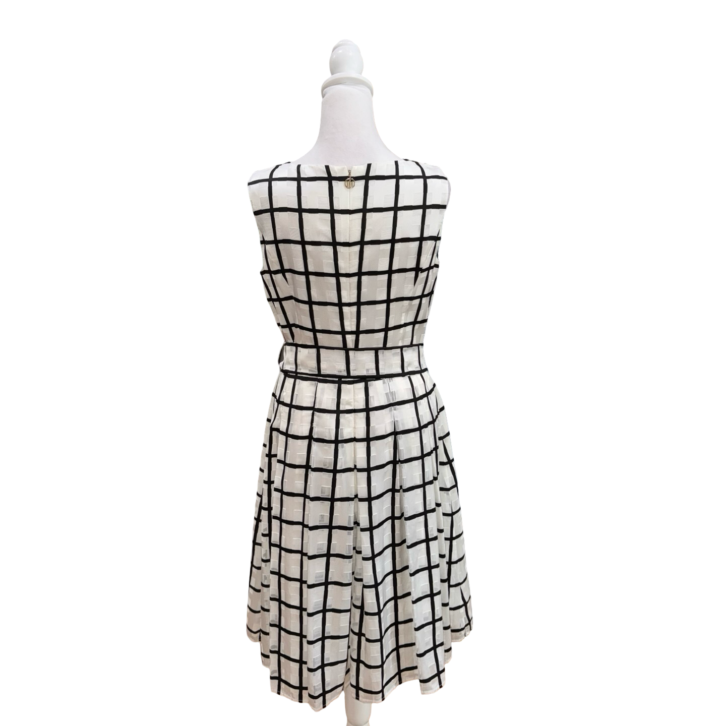 Tommy Hilfiger White Grid Sleeveless Dress- Gazelle Fashion and Style