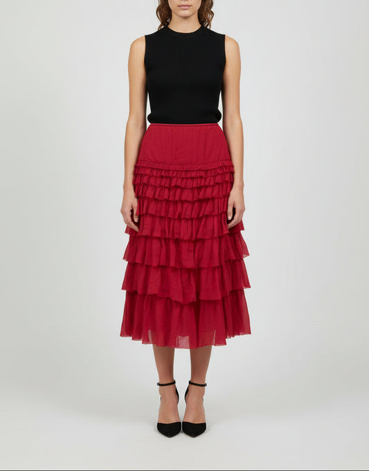 Prada Ruffled Fuchsia Skirt-SKIRT-Gazelle Fashion and Style