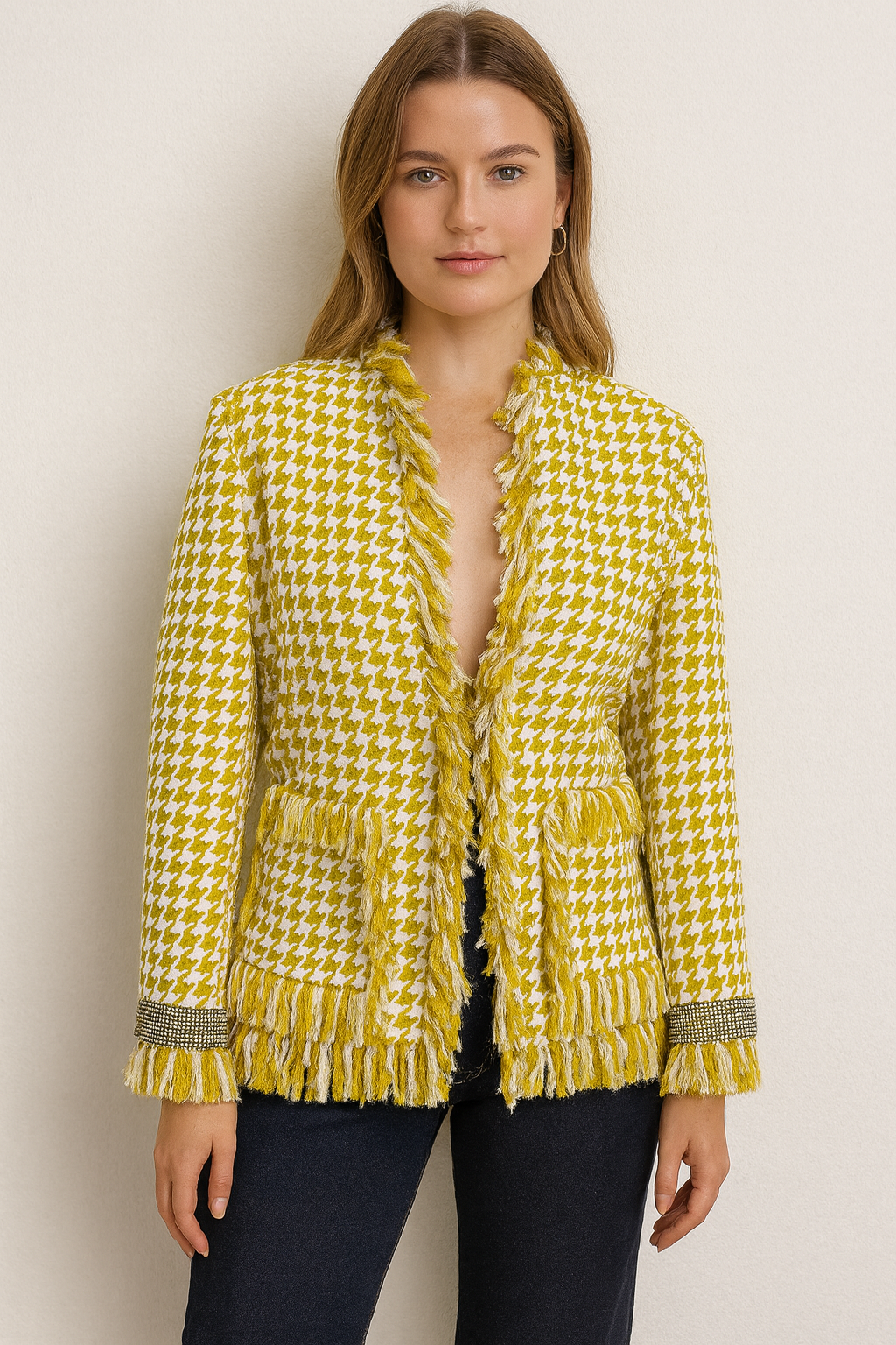 Dolce & Gabbana Crystal-Embellished Houndstooth Jacket- Size 42-Blazer-Gazelle Fashion and Style