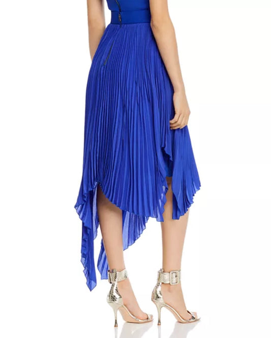 Alice + Olivia Pleated Blue Midi Skirt-SKIRT-Gazelle Fashion and Style