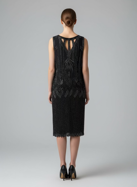 Art Deco-Style Black Beaded Flapper Dress-DRESS-Gazelle Fashion and Style