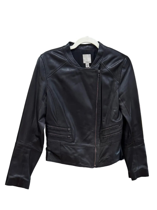 Halogen Women's Black Leather Jacket-JACKETS-Gazelle Fashion and Style