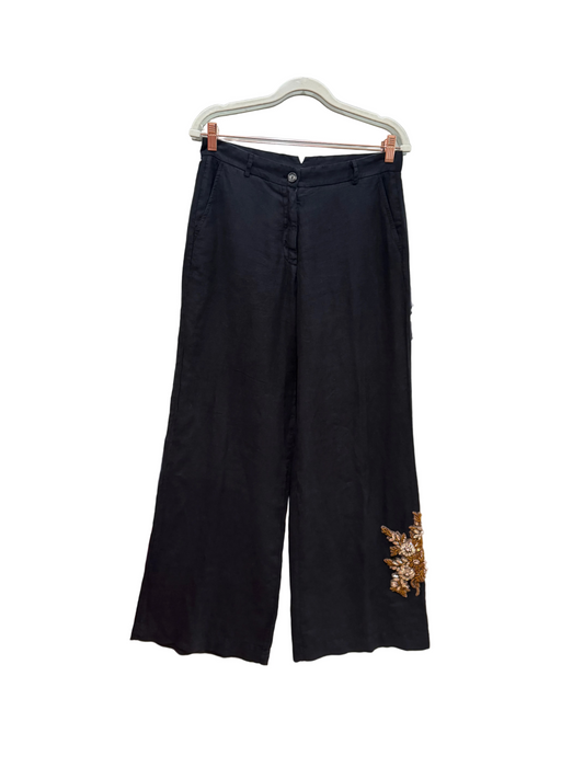 Bazar Deluxe Black Wide Leg Pants with Floral Embroidery-PANTS-40-black-Gazelle Fashion and Style