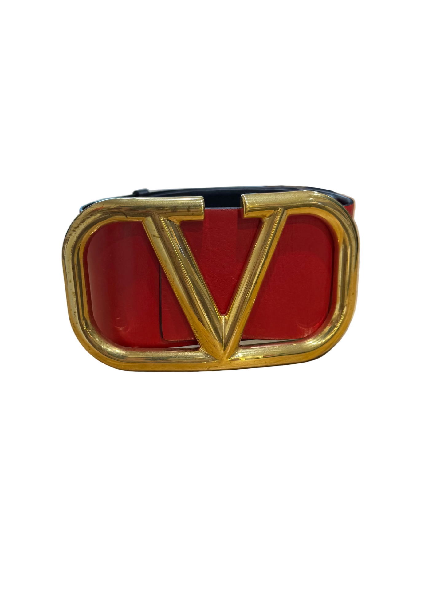 Valentino Black/ Red reversible Leather Belt with Gold Logo Buckle-BELTS-Gazelle Fashion and Style