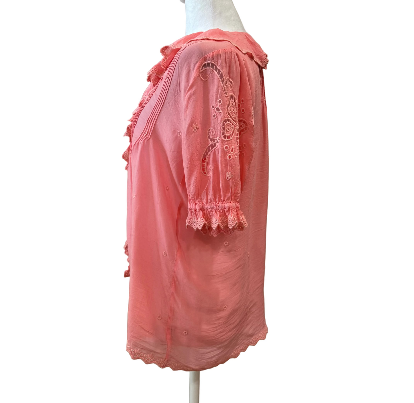 Johnny Was Ruffle Peach Blouse-TOPS-Gazelle Fashion and Style