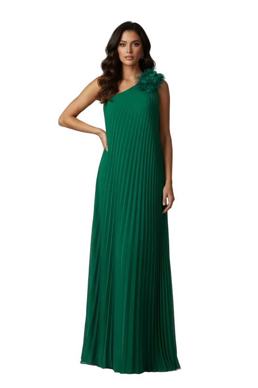 Badgley Mischka Pleated Georgette Green Dress-DRESS-Gazelle Fashion and Style