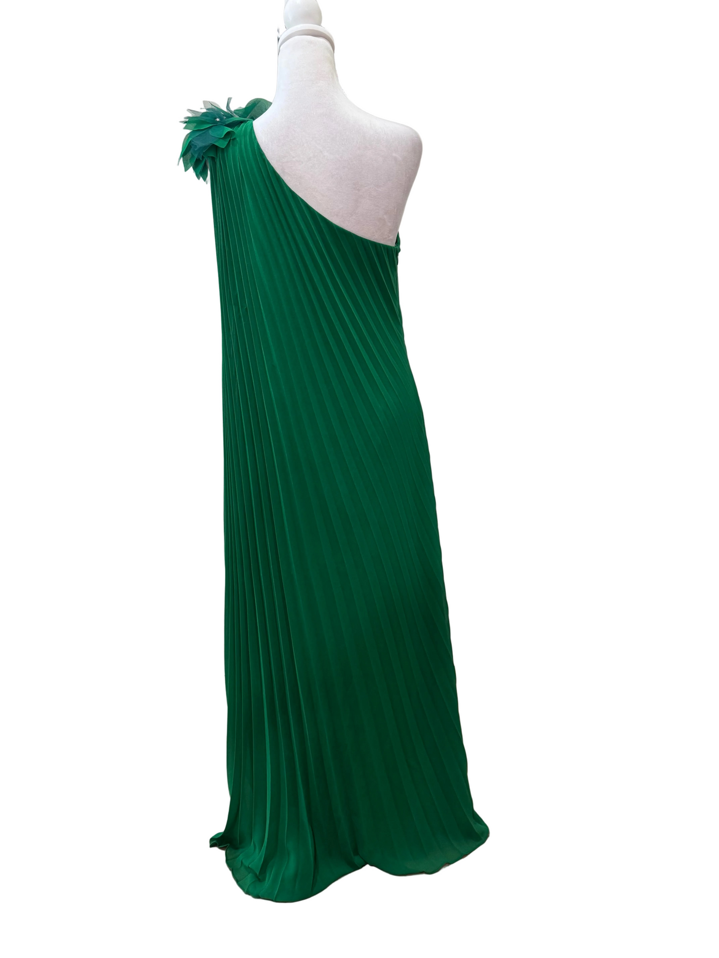 Badgley Mischka Pleated Georgette Green Dress-DRESS-Gazelle Fashion and Style