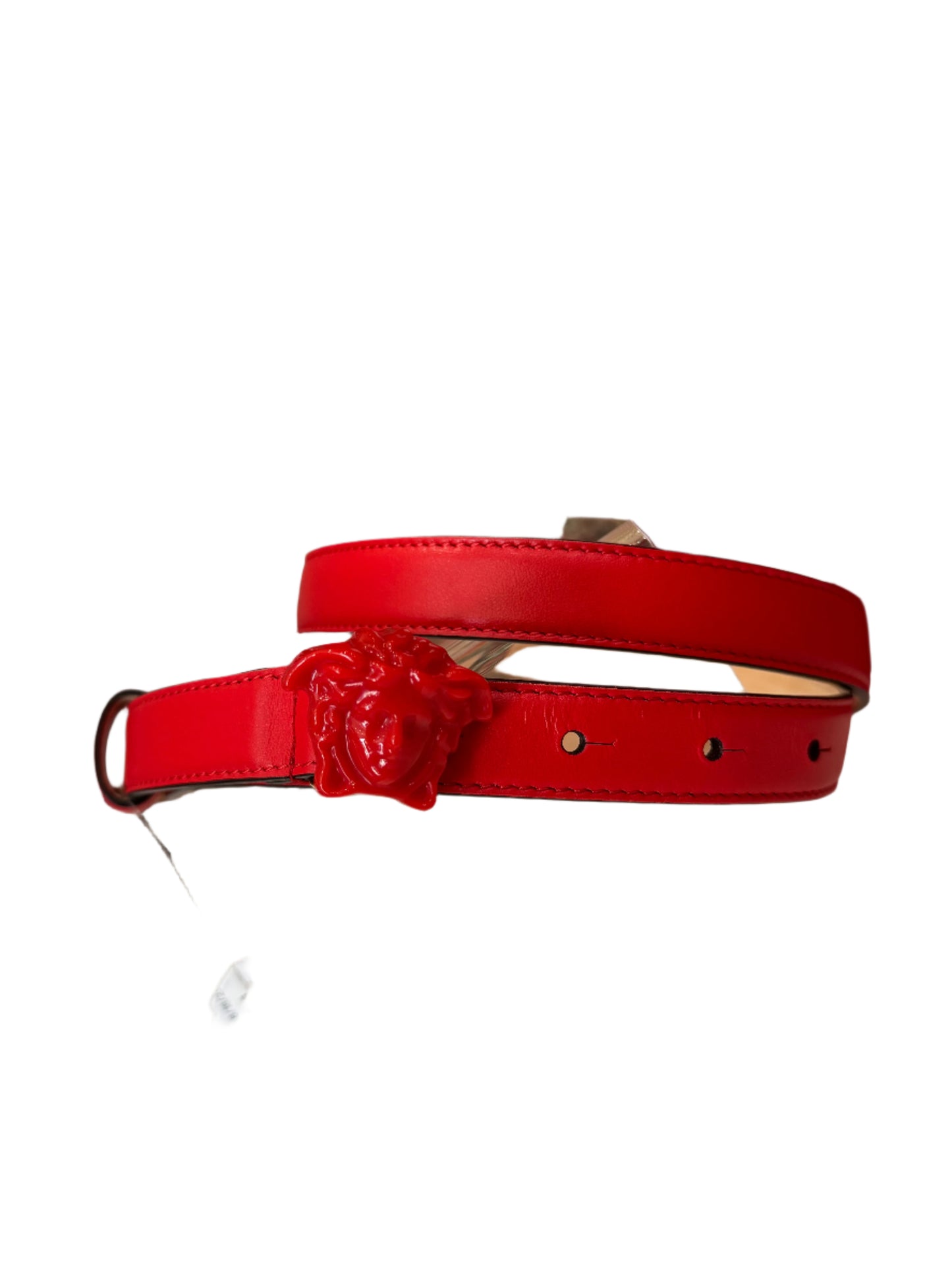 Versace Red Leather Rose Buckle Belt