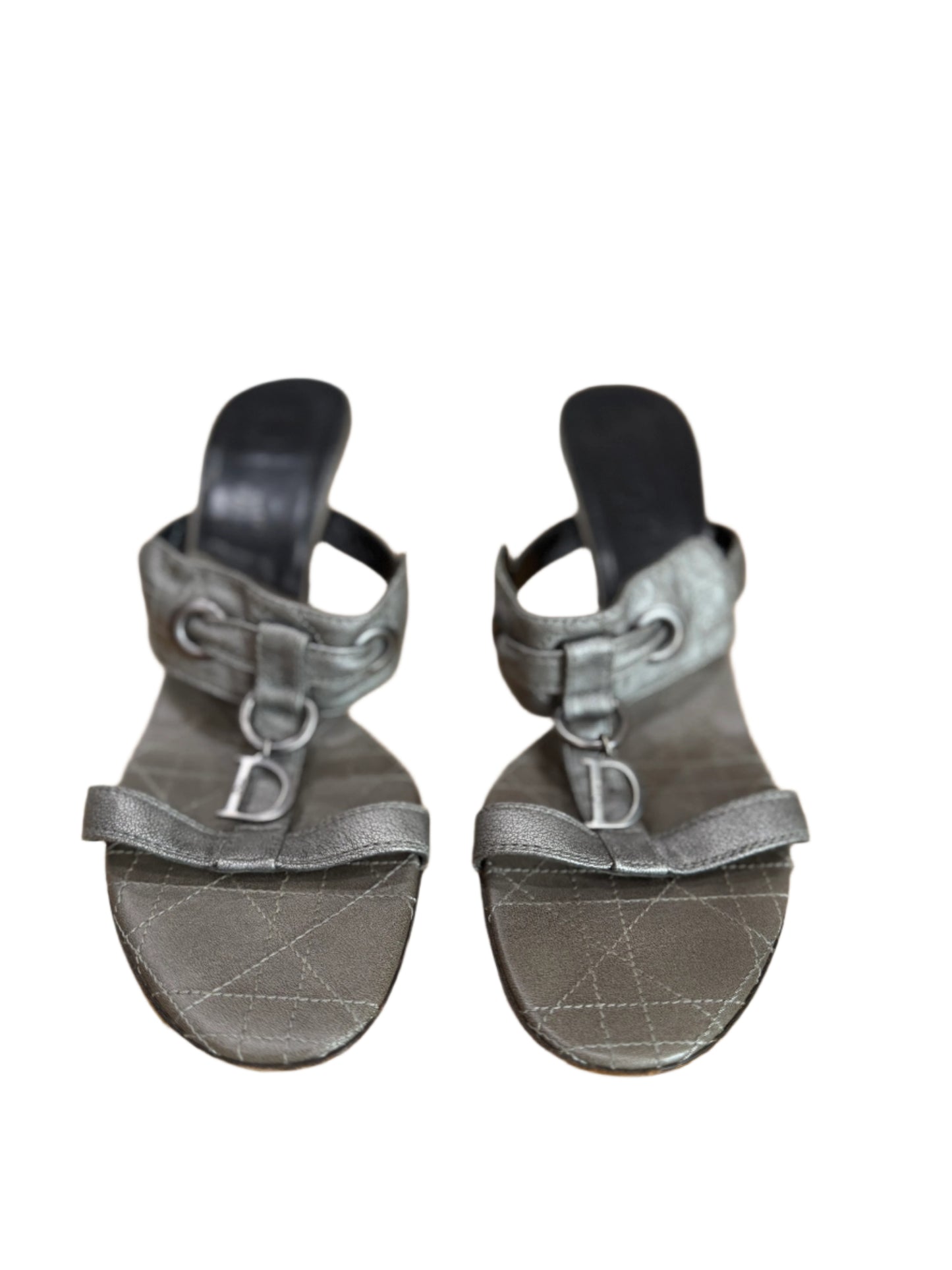Dior Metallic Silver Quilted Mules