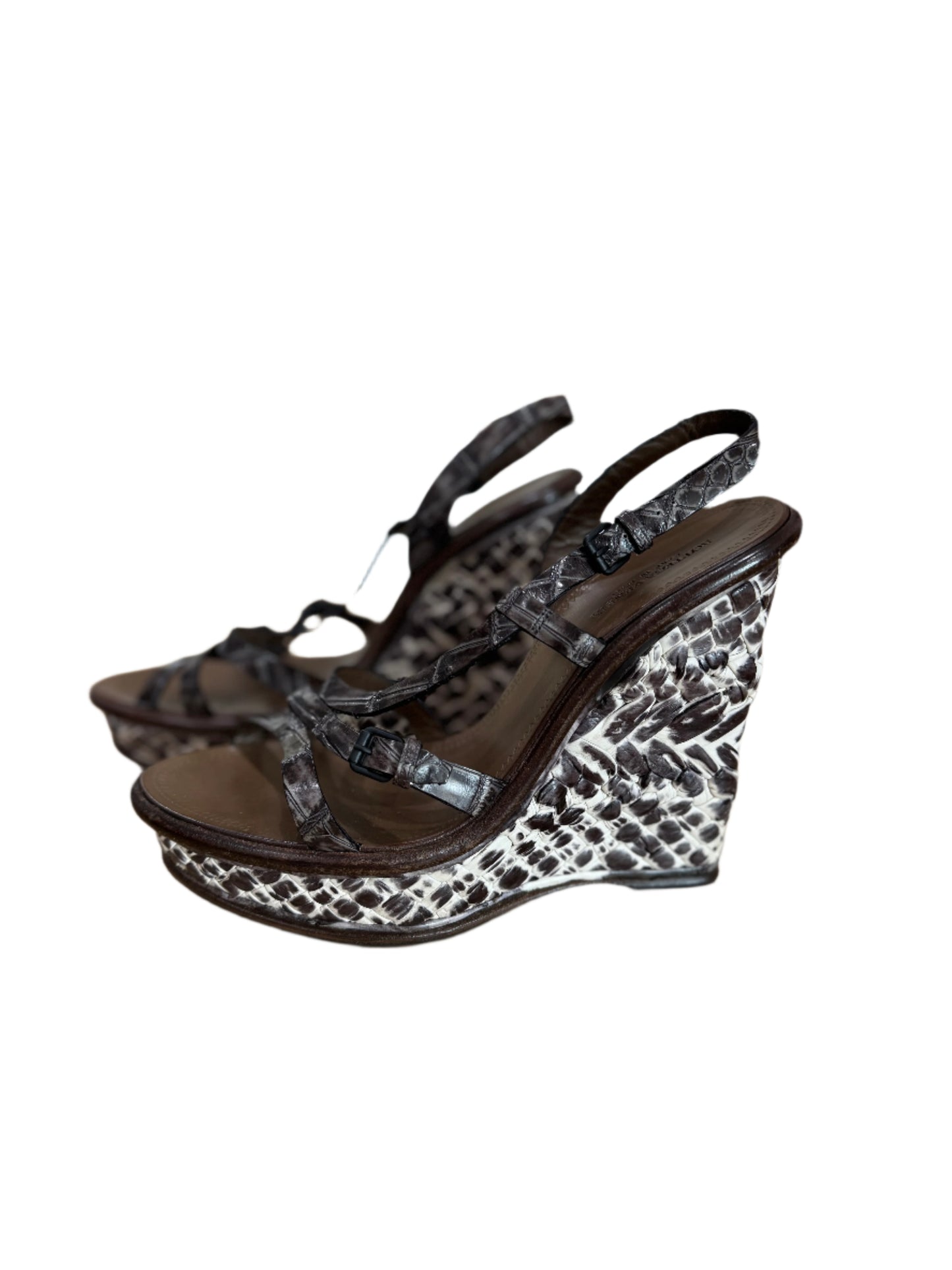 Bottega Veneta Python-Print Wedge Sandals