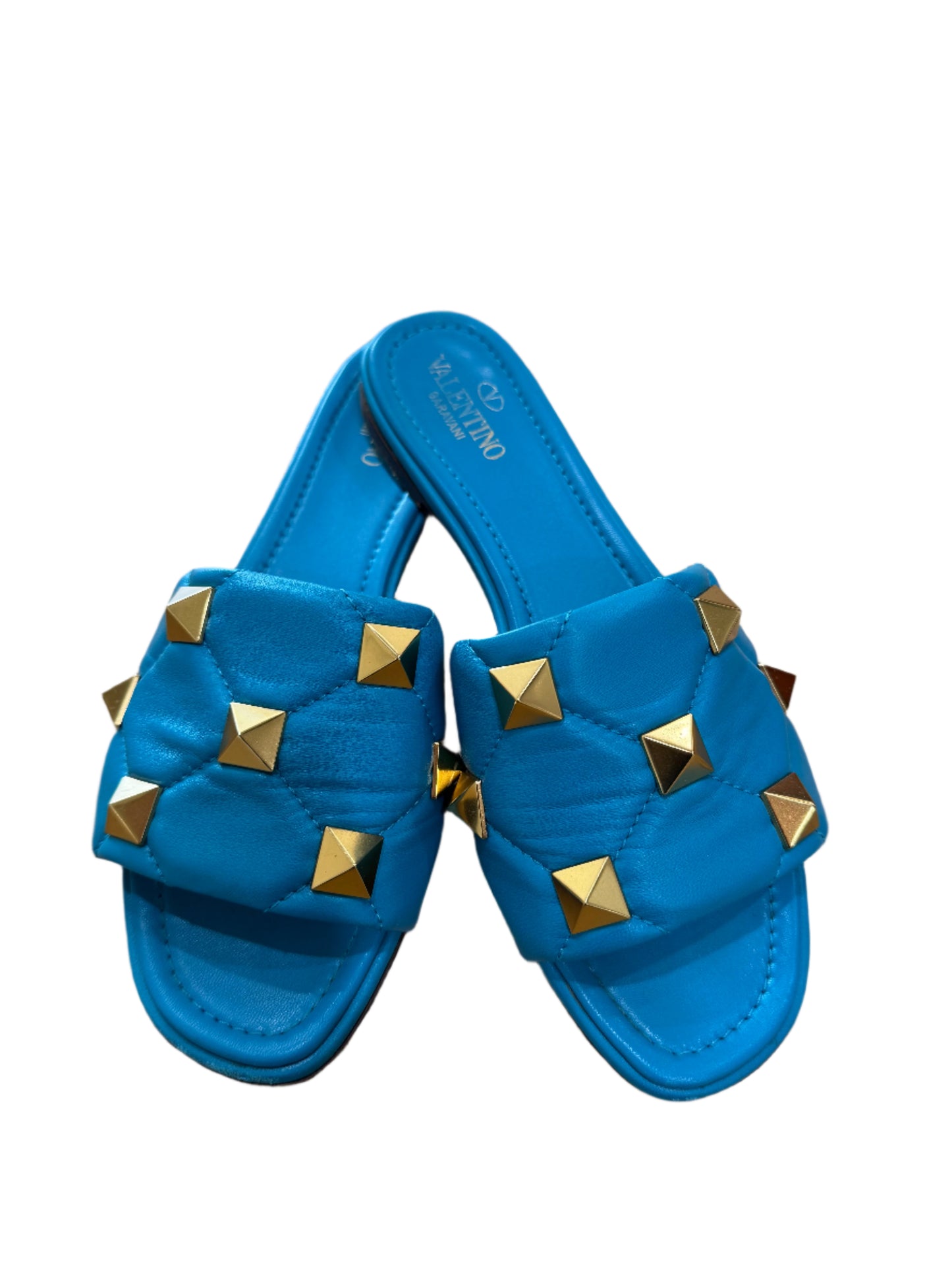 Valentino Garavani Rockstud Slide Sandals – Turquoise Blue