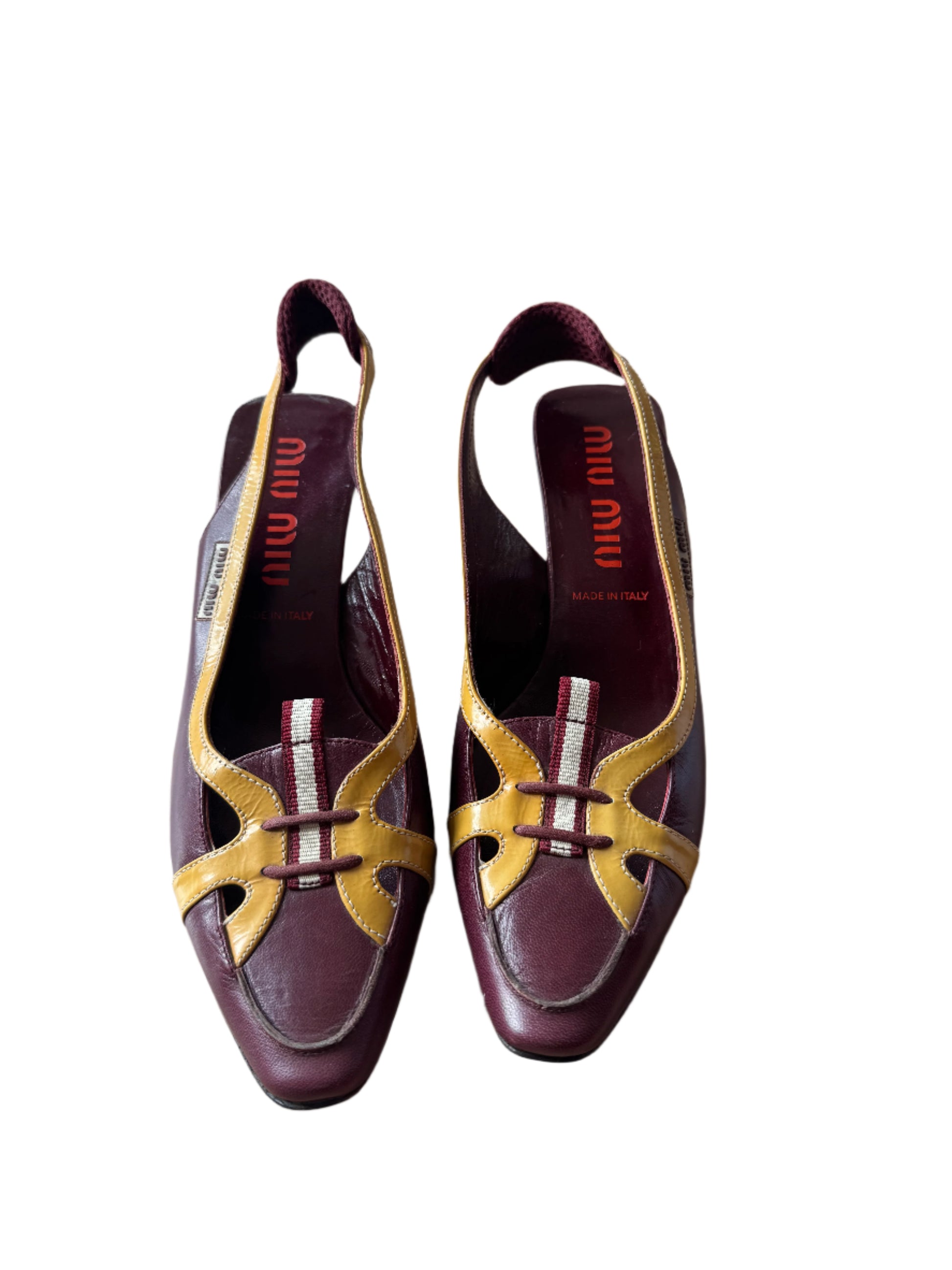 Miu Miu Retro Slingback Heels – Burgundy & Mustard-Shoes-Gazelle Fashion and Style