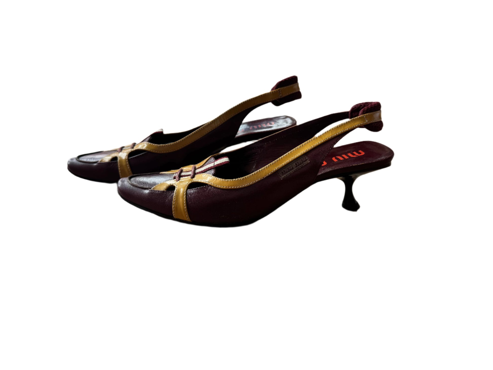 Miu Miu Retro Slingback Heels – Burgundy & Mustard-Shoes-Gazelle Fashion and Style