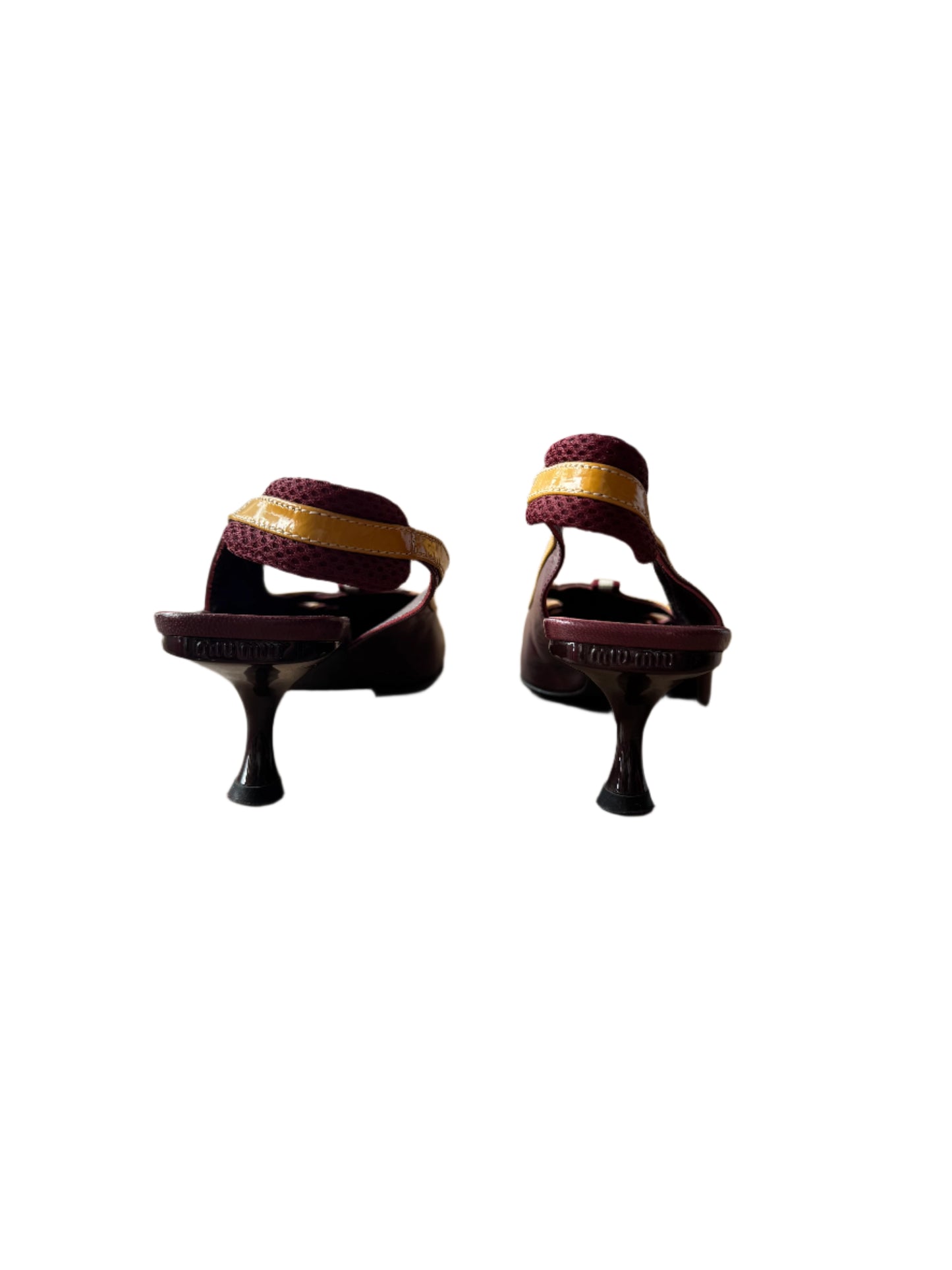 Miu Miu Retro Slingback Heels – Burgundy & Mustard