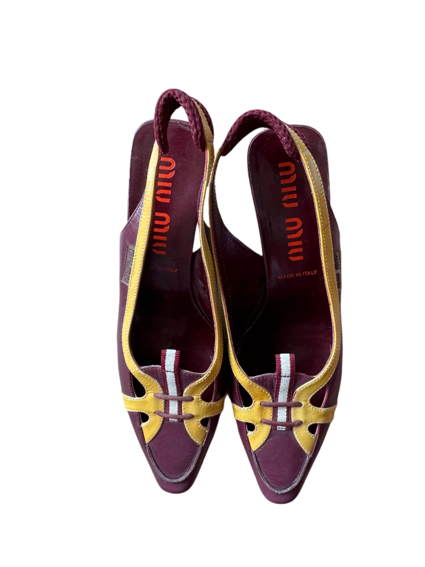 Miu Miu Retro Slingback Heels – Burgundy & Mustard