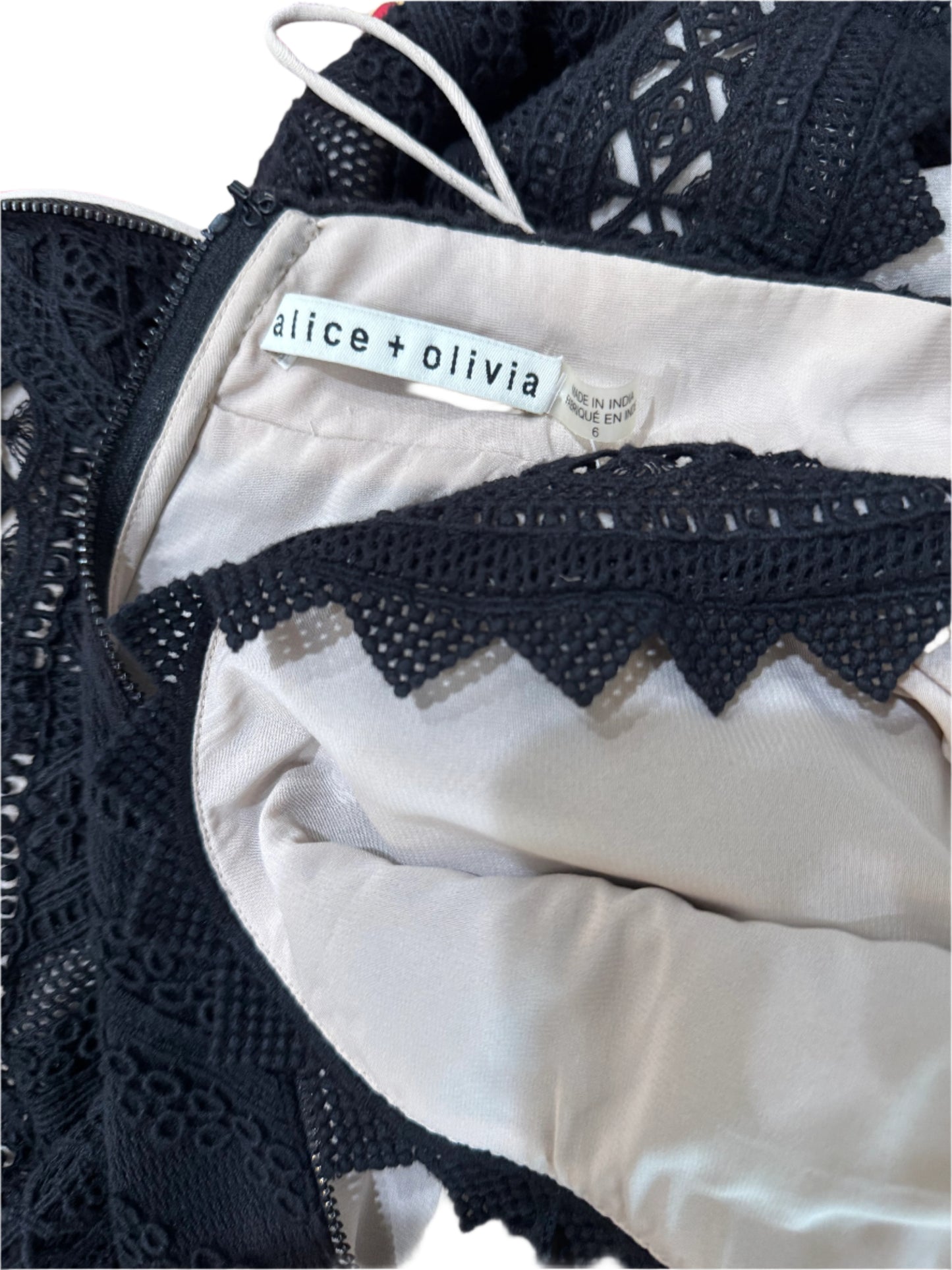 Alice + Olivia Black Lace Fit & Flare Dress – Size 6