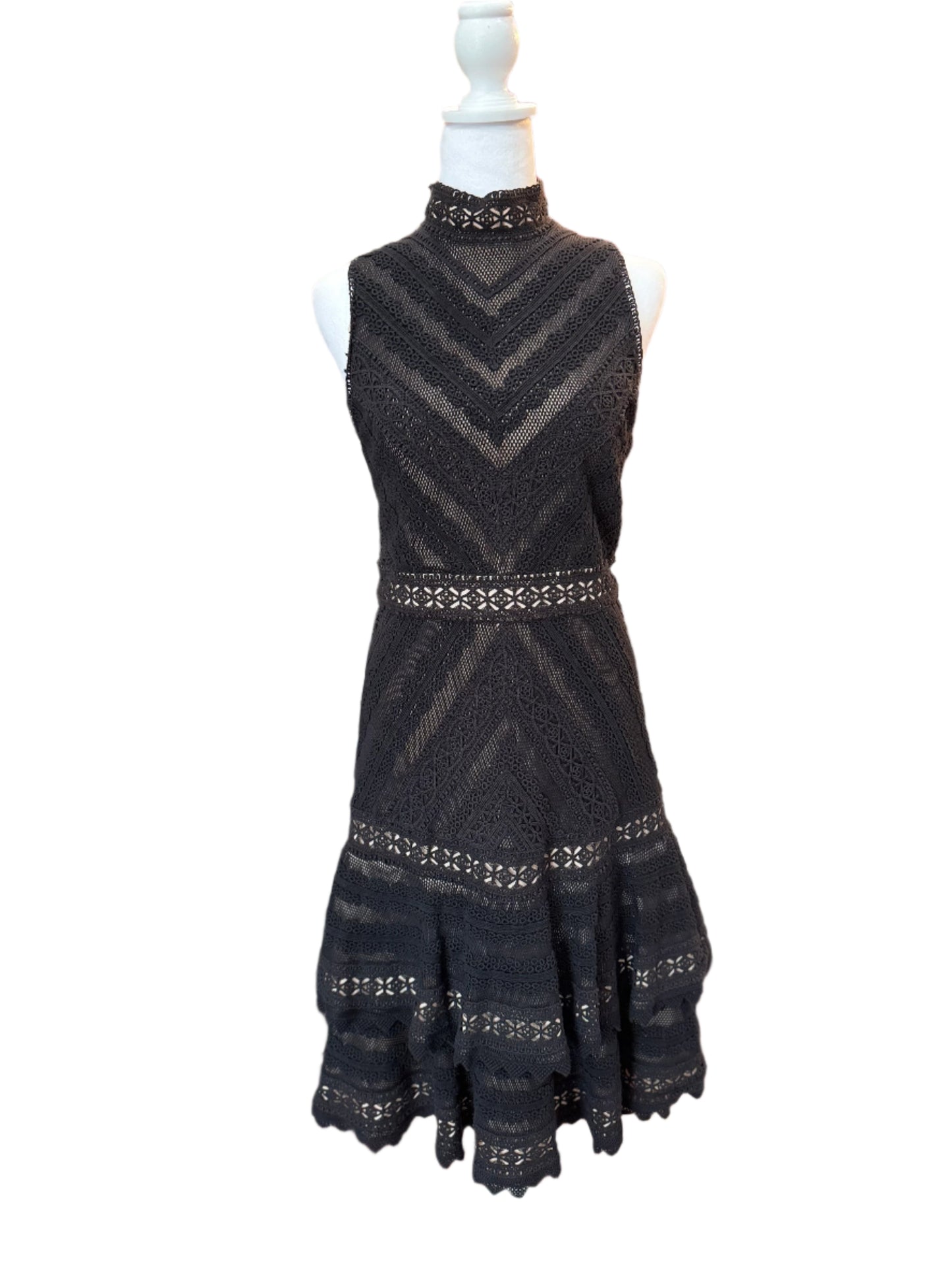 Alice + Olivia Black Lace Fit & Flare Dress – Size 6