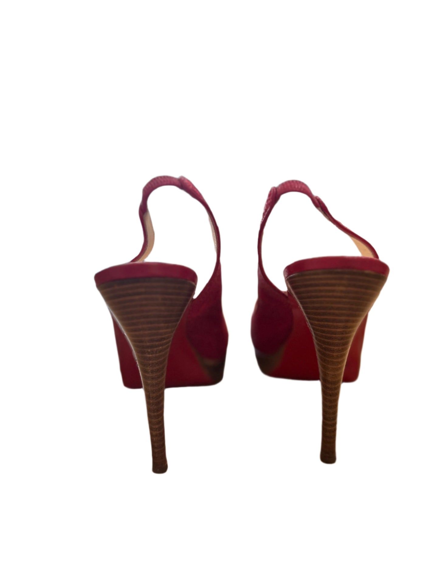 Christian Louboutin Red Woven Slingback Peep-Toe Heels
