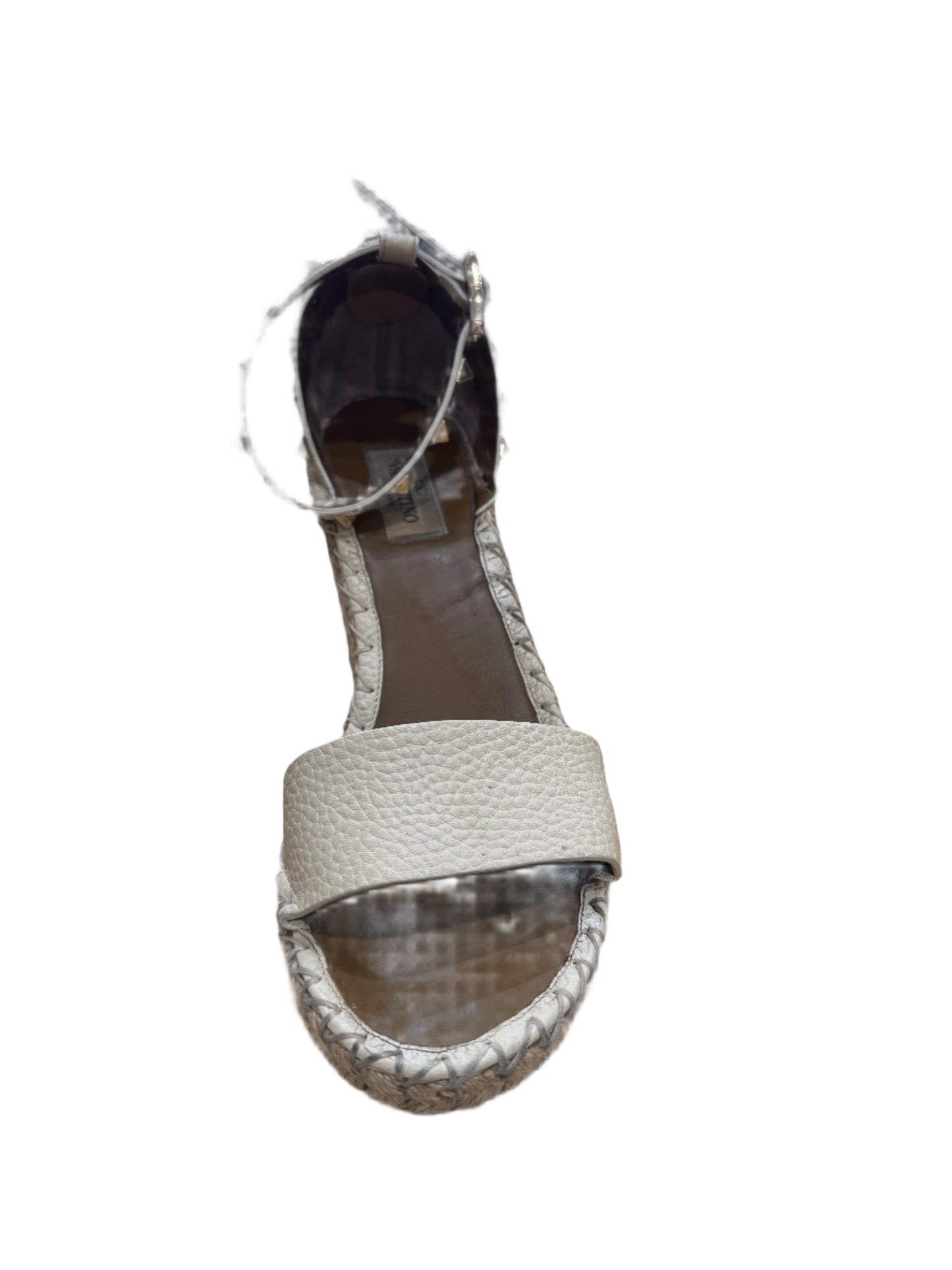 Valentino Rockstud Wedge Espadrilles – Cream Textured Leather