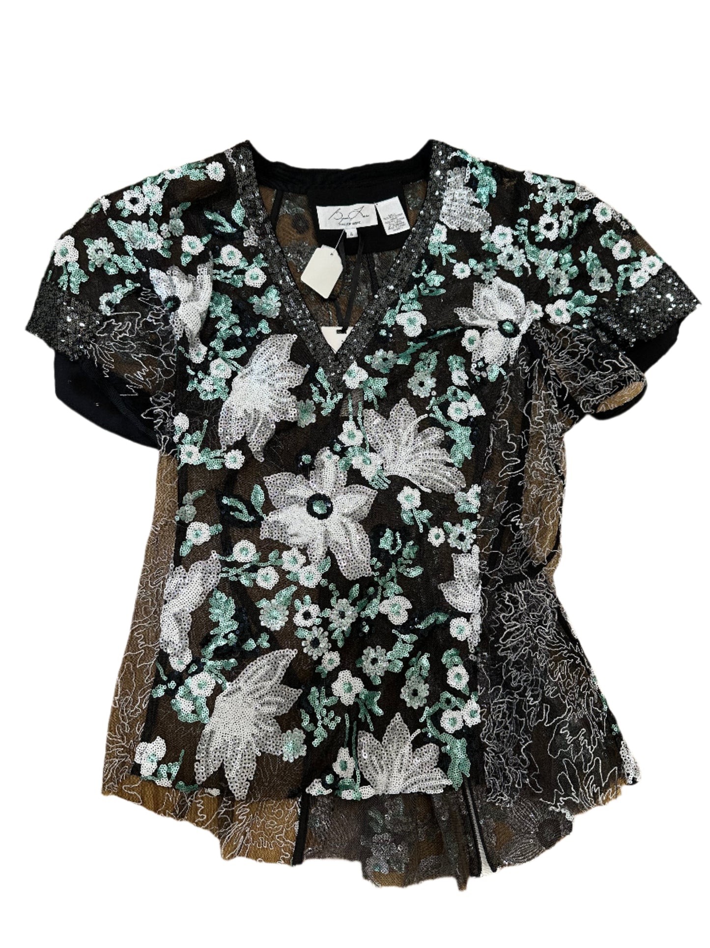 Byron Lars Beauty Mark Sequence Floral Top