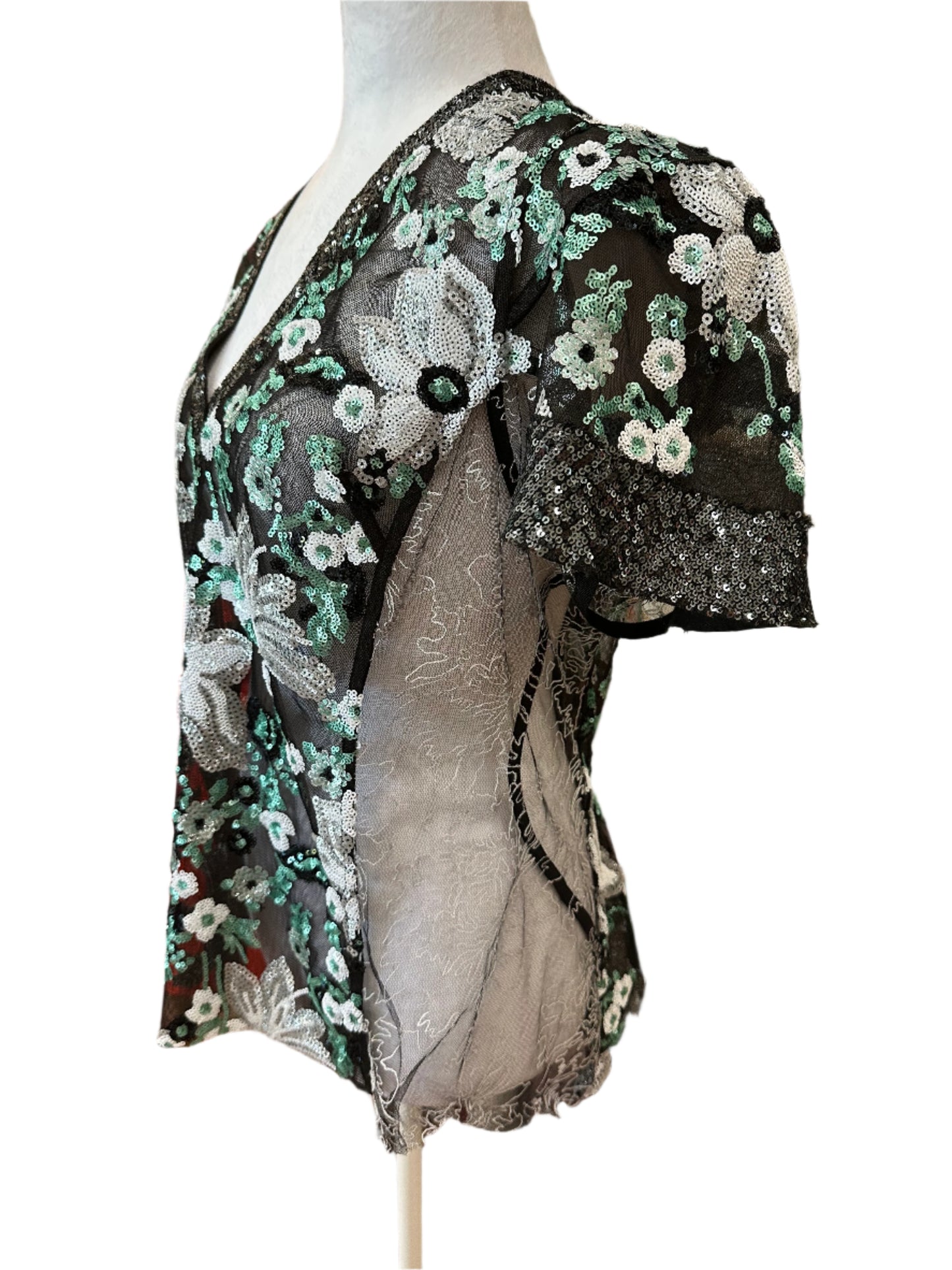 Byron Lars Beauty Mark Sequence Floral Top