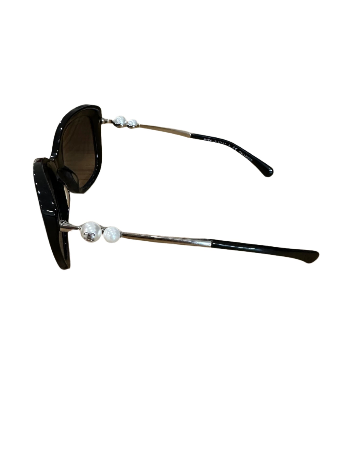 Chanel Black Square Sunglasses with Pearl Detail