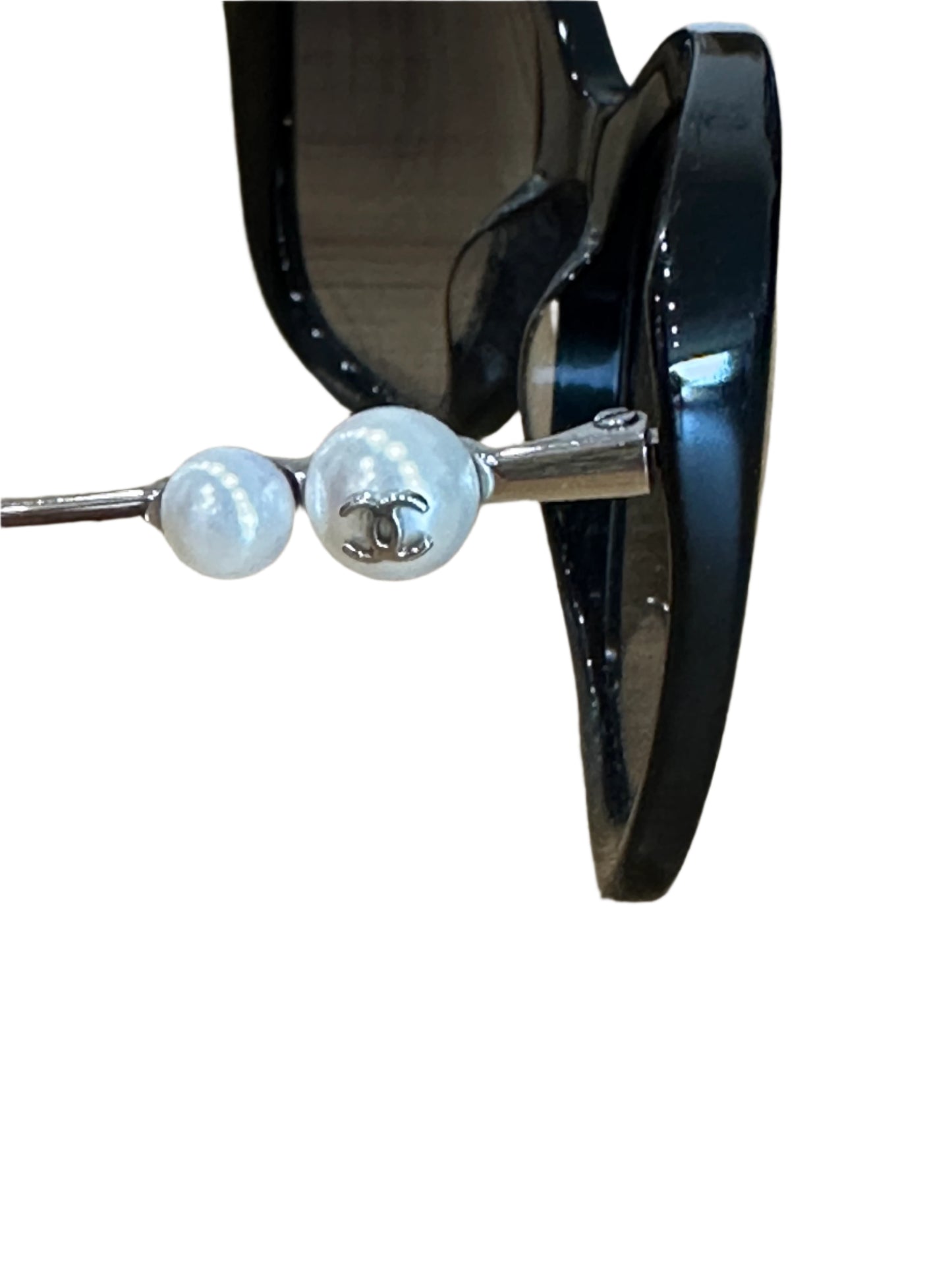 Chanel Black Square Sunglasses with Pearl Detail