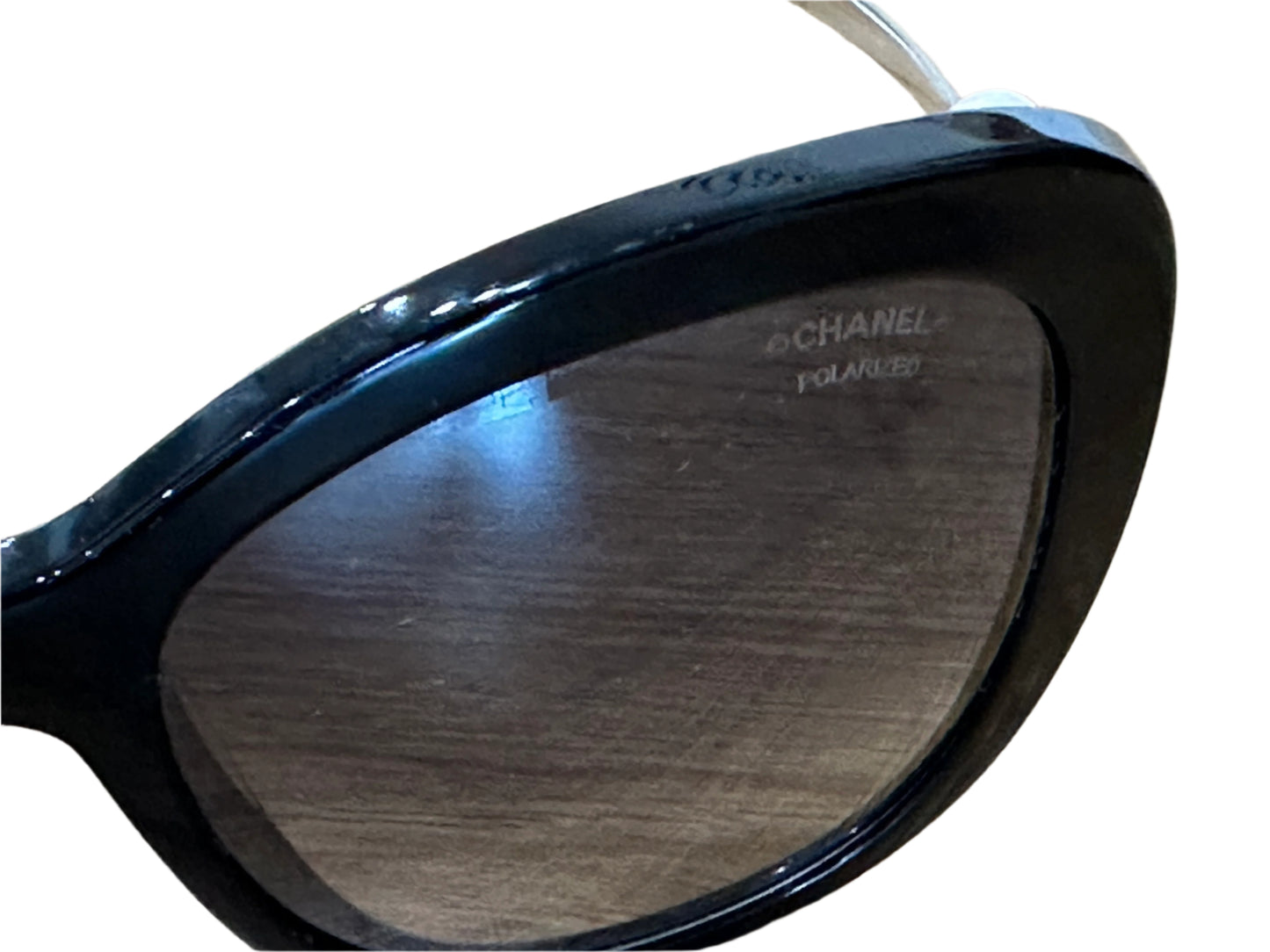 Chanel Black Square Sunglasses with Pearl Detail