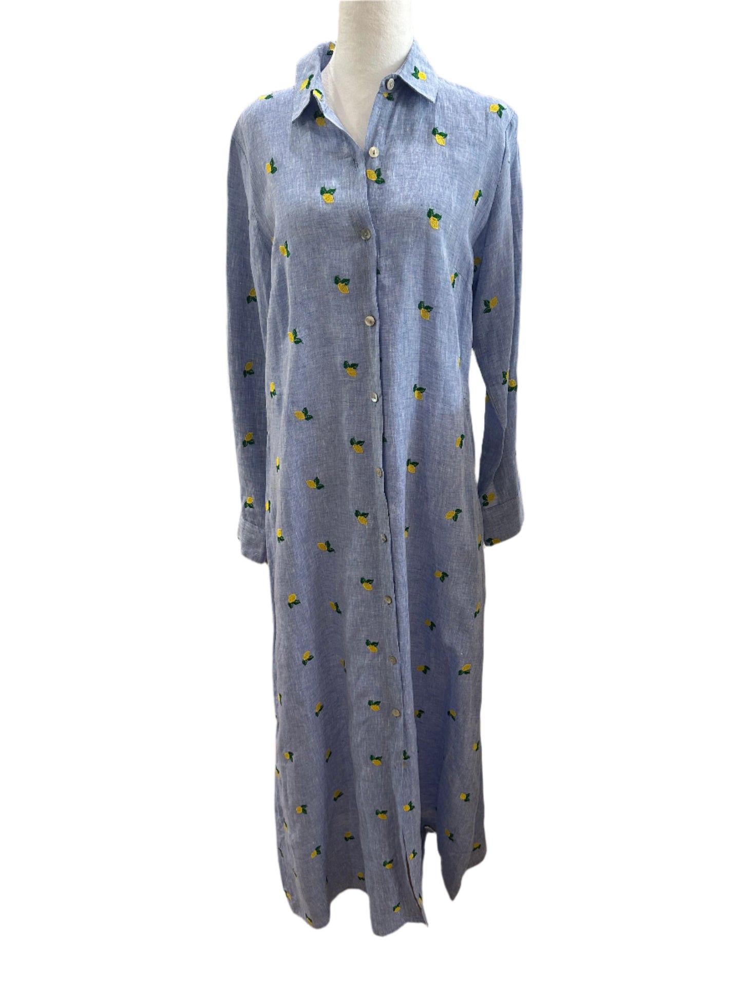 Sartoria Chambray Lemon-Embroidered Maxi Shirt Dress