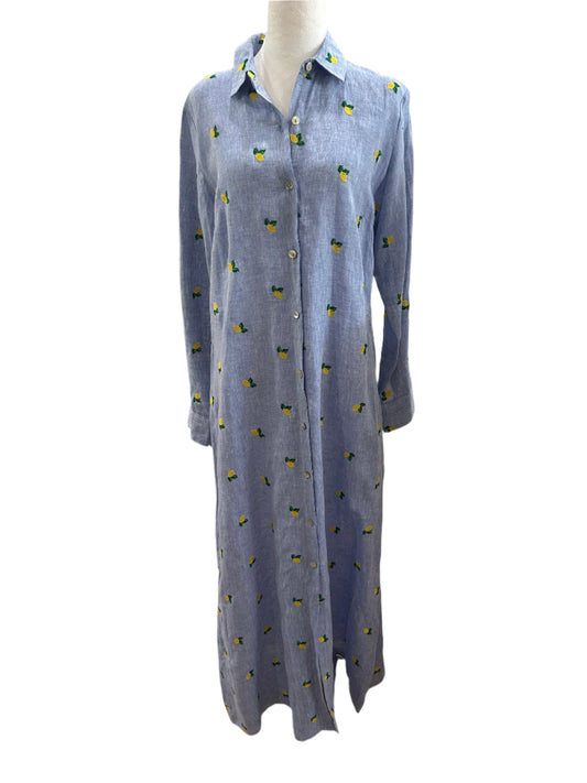 Sartoria Chambray Lemon-Embroidered Maxi Shirt Dress-Dresses-Gazelle Fashion and Style