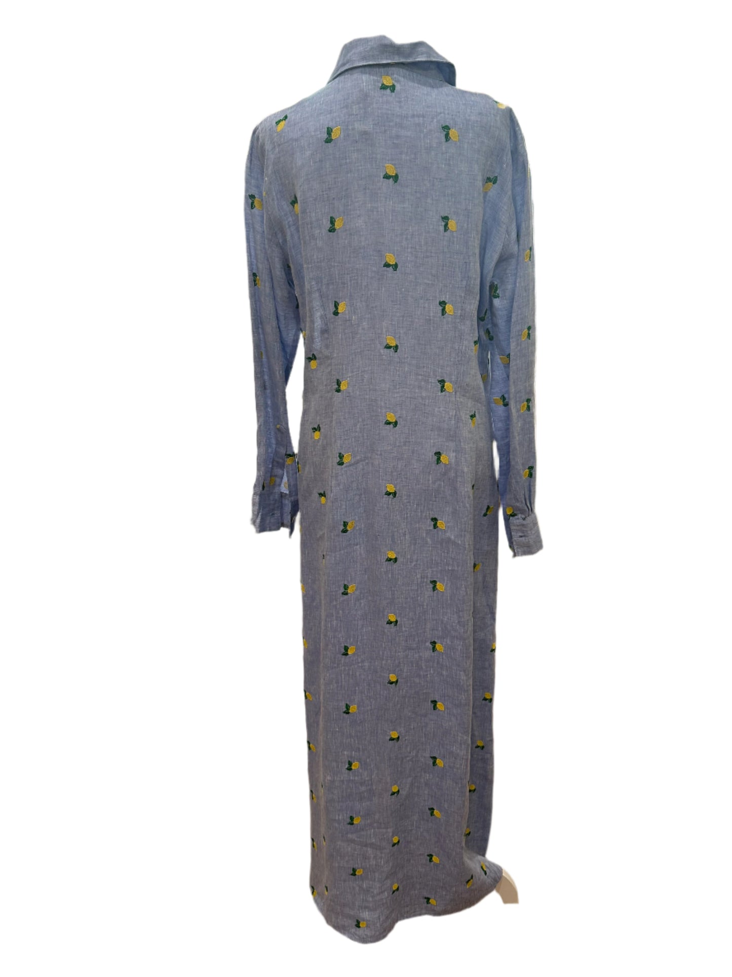 Sartoria Chambray Lemon-Embroidered Maxi Shirt Dress