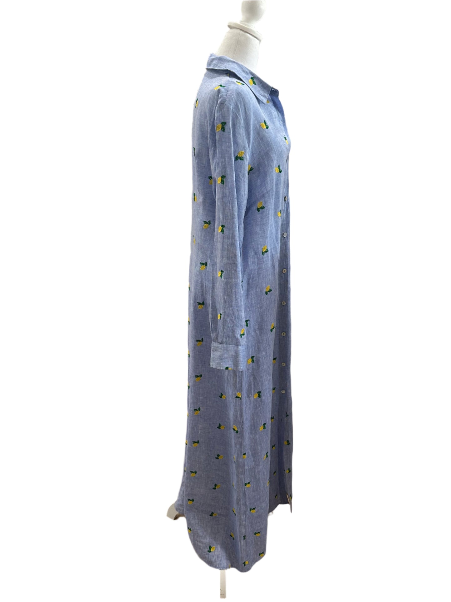 Sartoria Chambray Lemon-Embroidered Maxi Shirt Dress