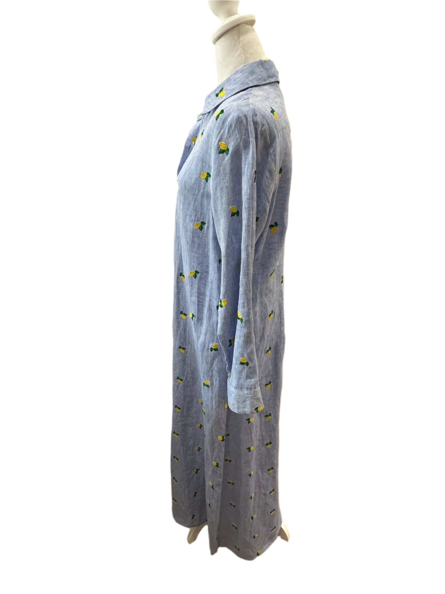 Sartoria Chambray Lemon-Embroidered Maxi Shirt Dress