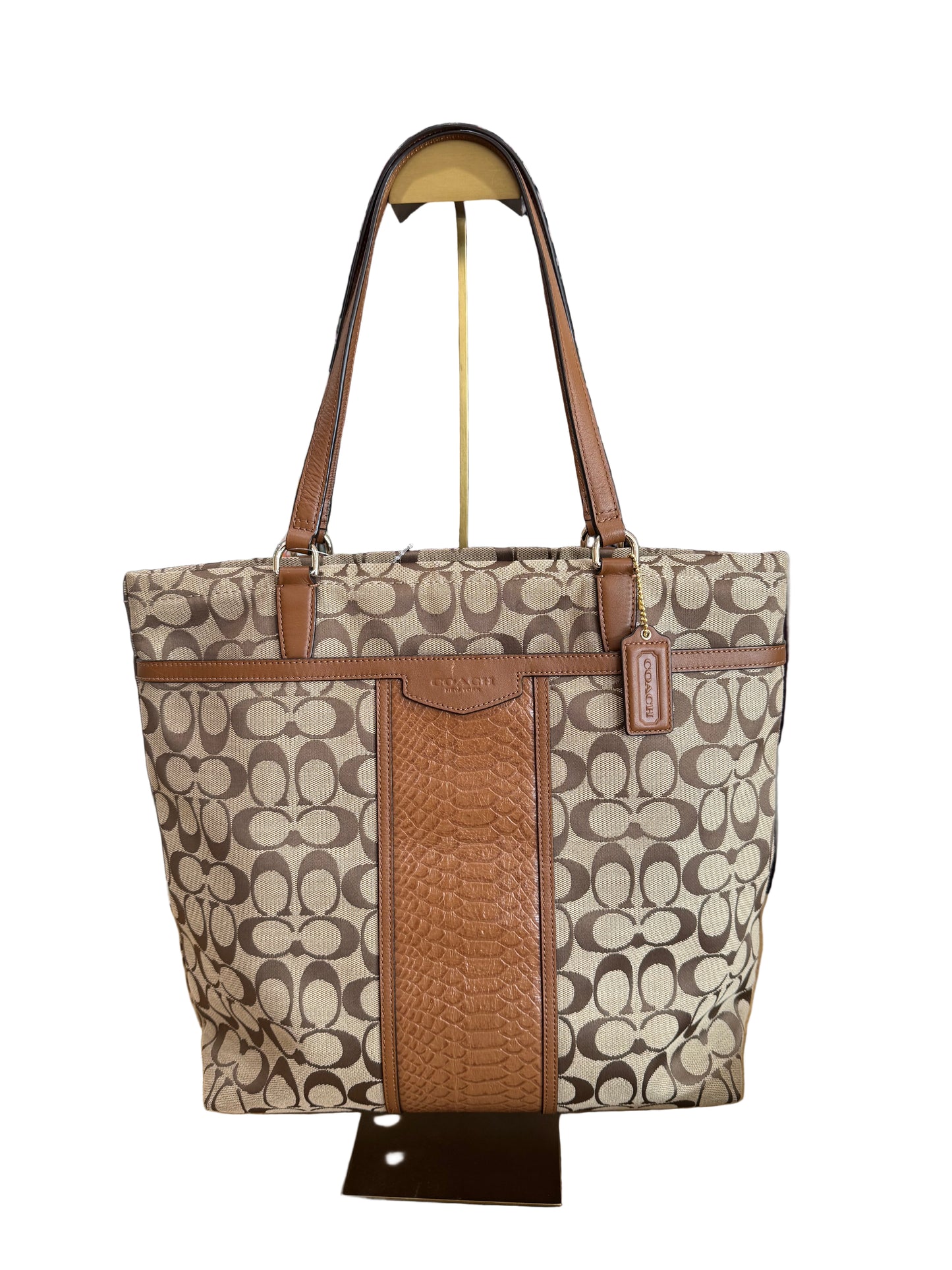 Coach Signature Jacquard Tote with Leather Trim