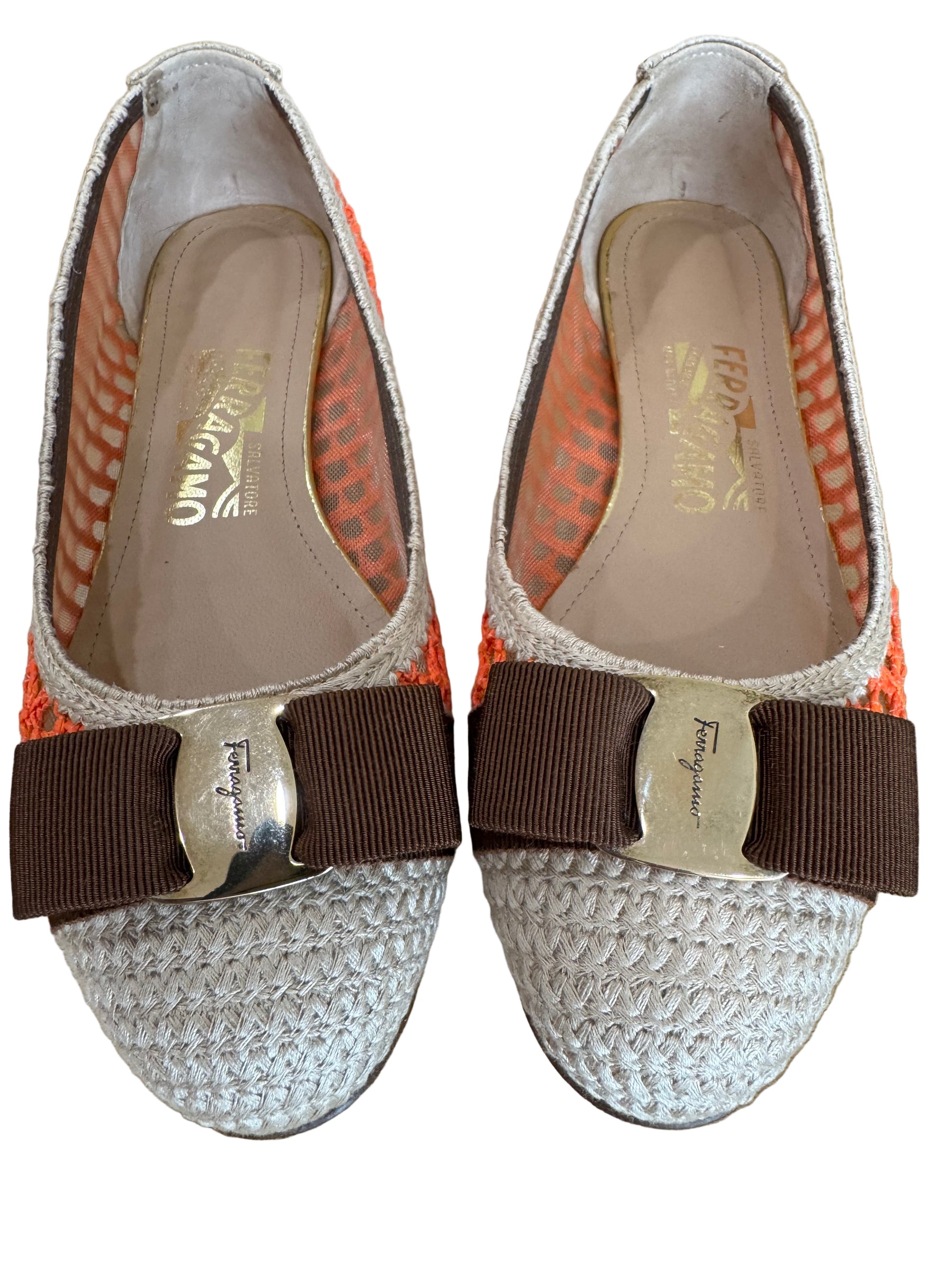Salvatore Ferragamo Vara Bow Woven Flats- Size 5.5-Shoes-Gazelle Fashion and Style